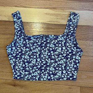 Blue and white floral crop top